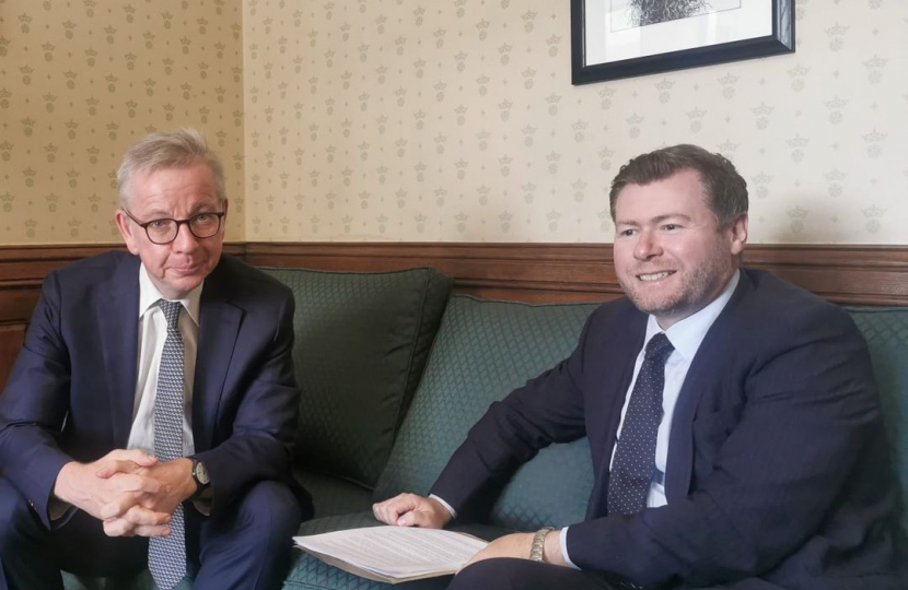 Damien Moore MP talks with Michael Gove MP about Southport Pier